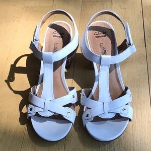 Clarks strappy white heels